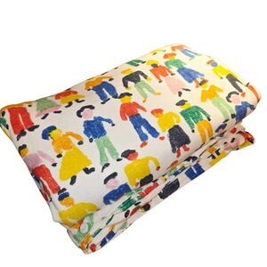 GARNET HILL Vintage Twin AOP People Lined Up Abstract Flannel Duvet Cover Rare!